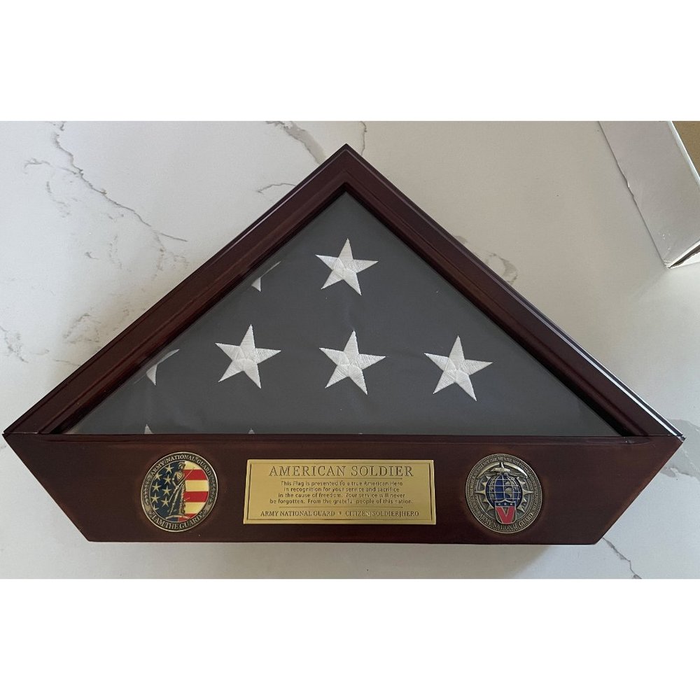 United States Army National Guard Hero American Soldier Flag in Wood Case